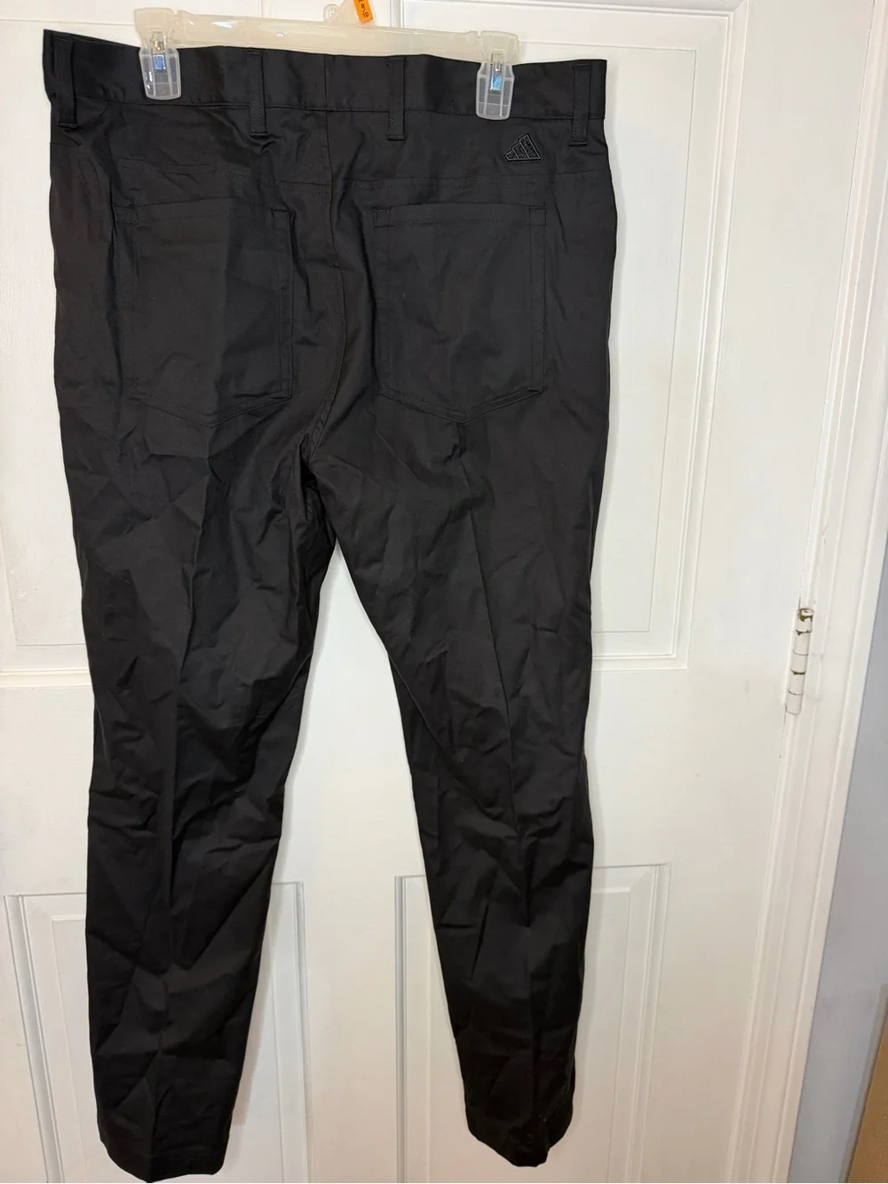 adidas Men’s Black Casual Golf Pants 34 x 32 Flat Front Button Logo Preppy